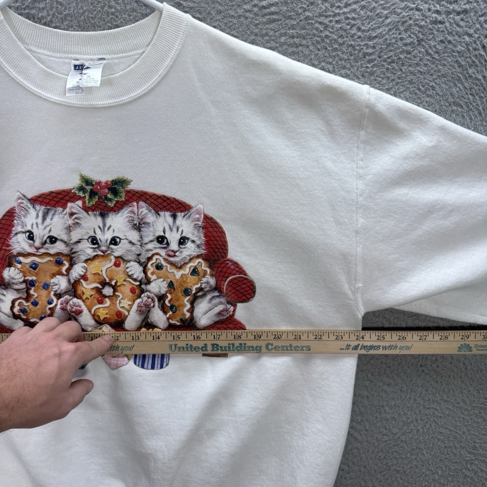 Vintage Jerzees Sweatshirt Womens XL White Crewneck Cats Winter Christmas Y2K - Picture 3 of 12